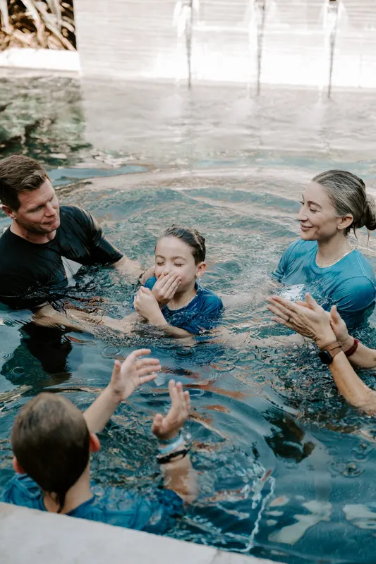 Son being baptized at Seacoast Church