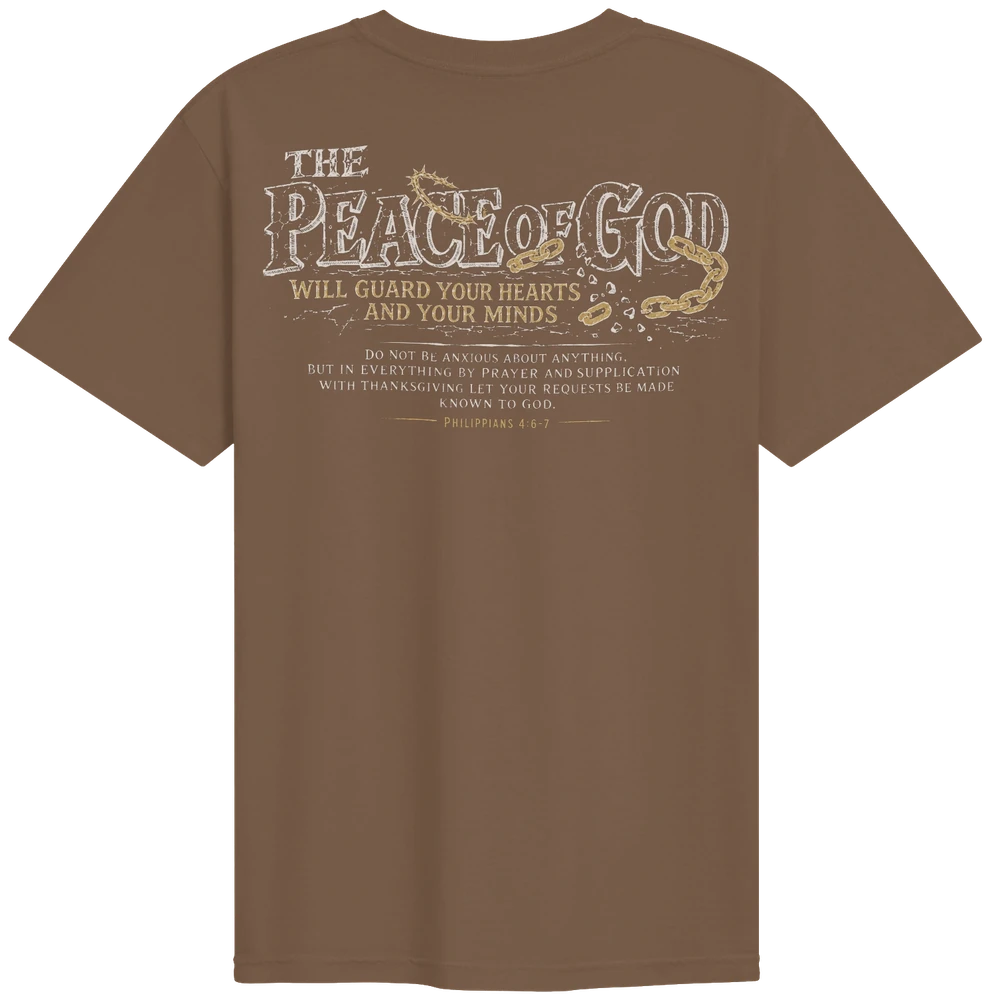 The Peace of God tee back, Philippians 4:6-7, espresso shirt